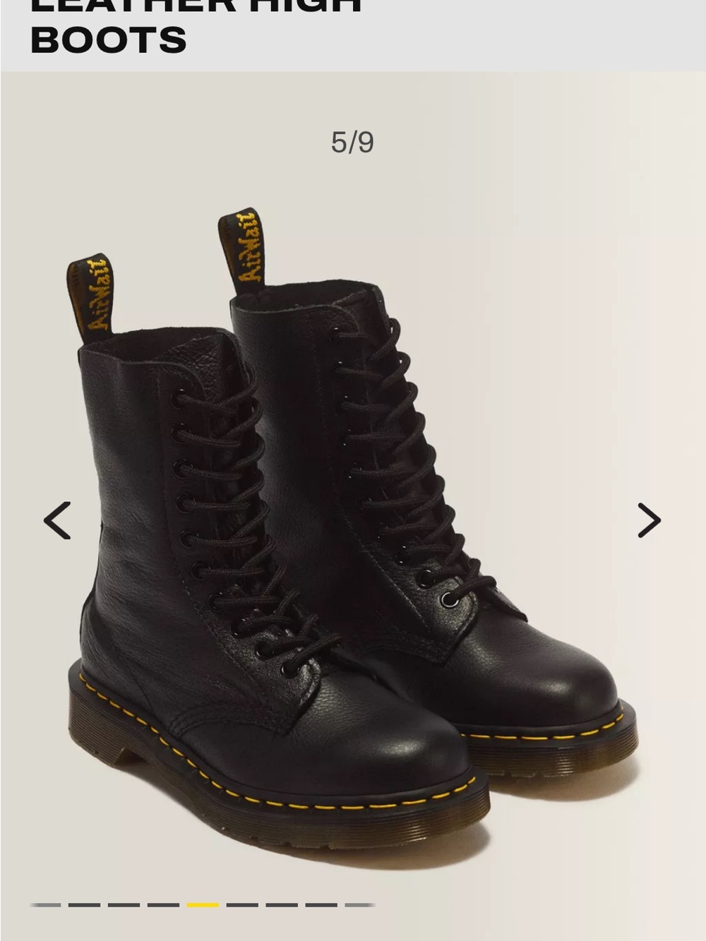 Dr. Martens ladiesBlack Leather 10-Eye Lace-Up Boots with Yellow Stitching nwot